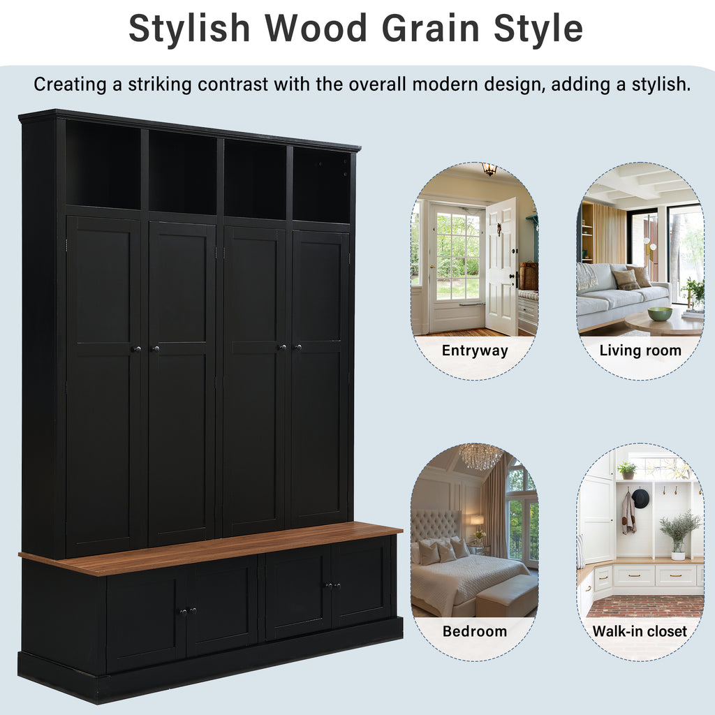 VIBE HAUS 76.7''H Farmhouse Hall Tree with Bench and Cabinet