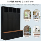 VIBE HAUS 76.7''H Farmhouse Hall Tree with Bench and Cabinet