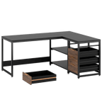 59 Inches L-Shaped Computer Desk with Drawers and Storage Shelves