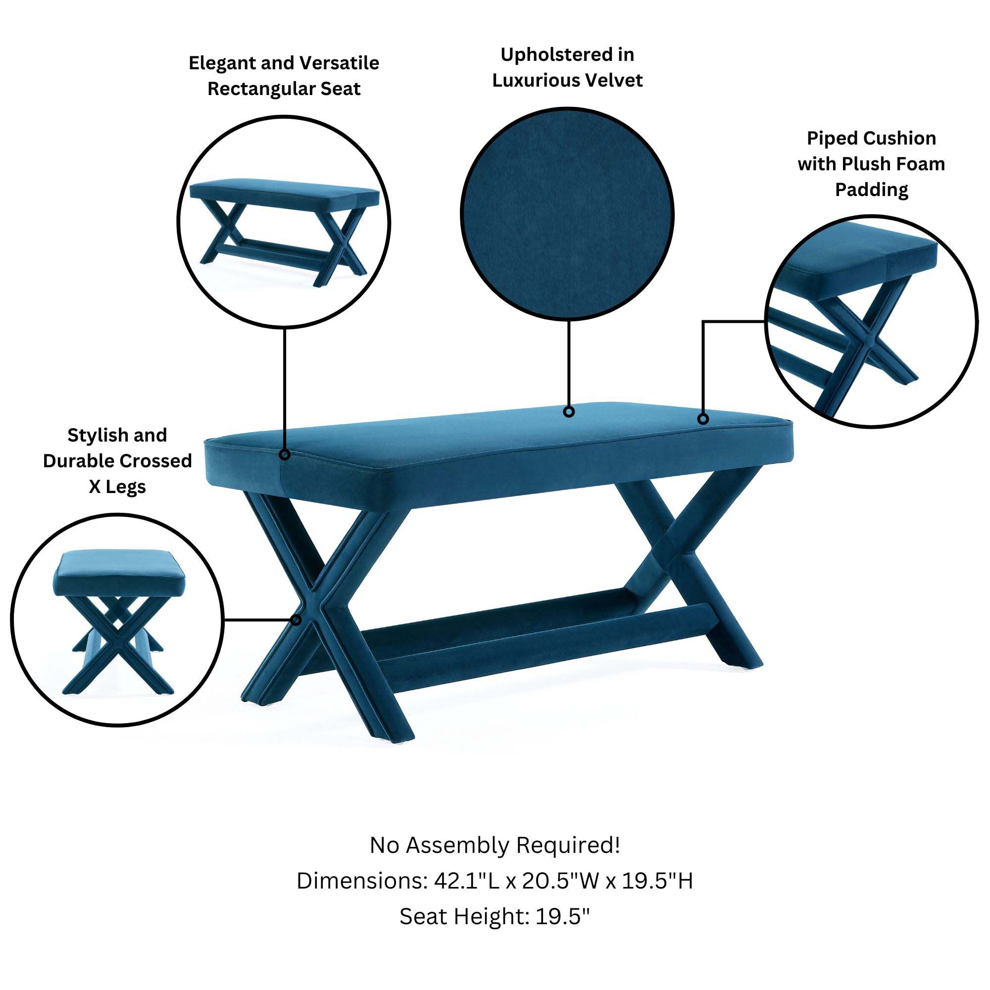 Abigail Upholstered Velvet Accent Bench