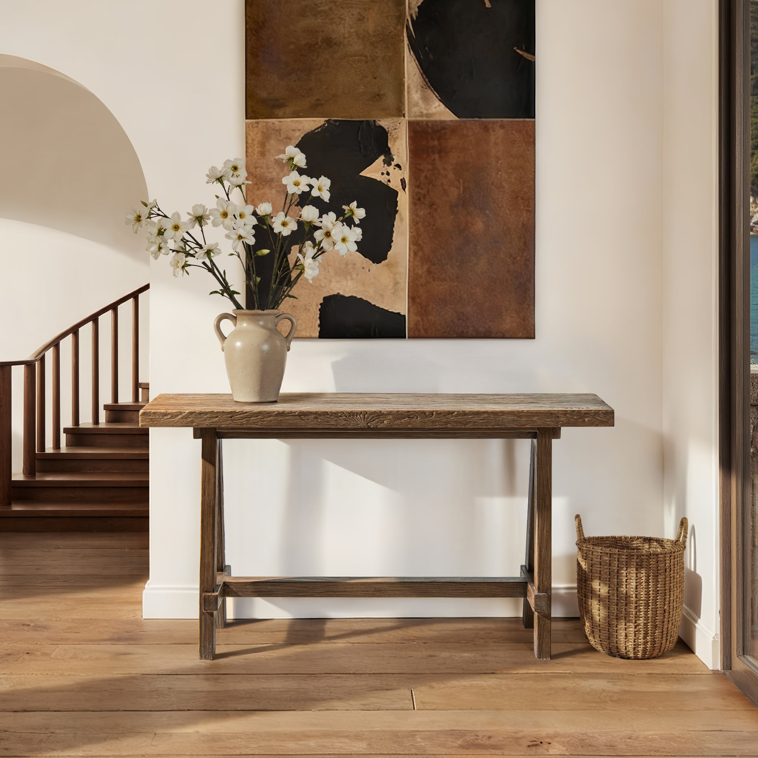 Hawthorne 60" Solid Reclaimed Elm Trestle Console Table