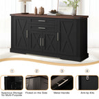 63" Farmhouse Barn Door Storage Cabinet with 2 Drawers & Door Rack