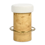Nebula 26" Backless Round Upholstered Counter Stool with Burl Wood