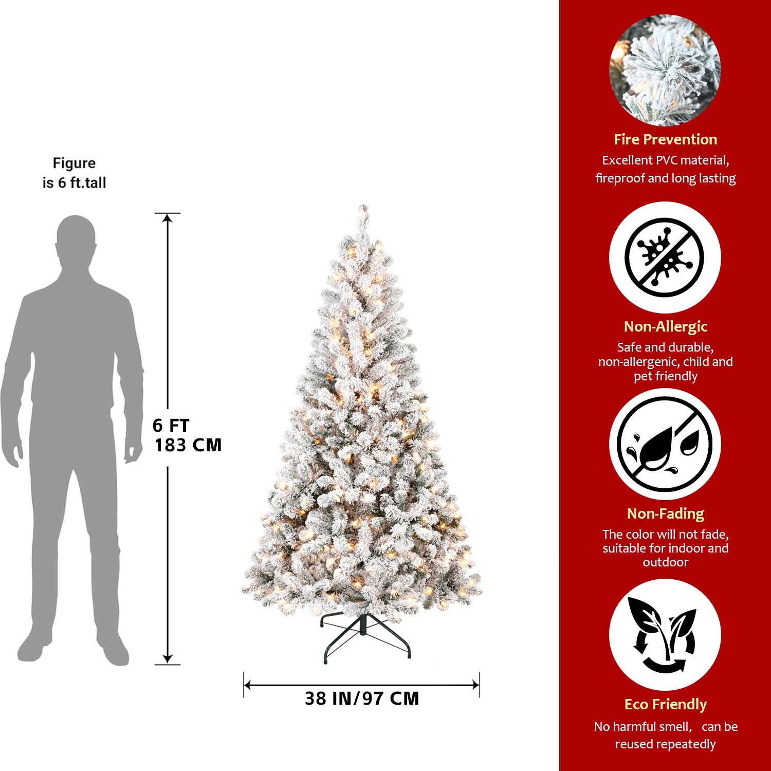 5FT Flocked Christmas Tree with 150 Warm White Lights