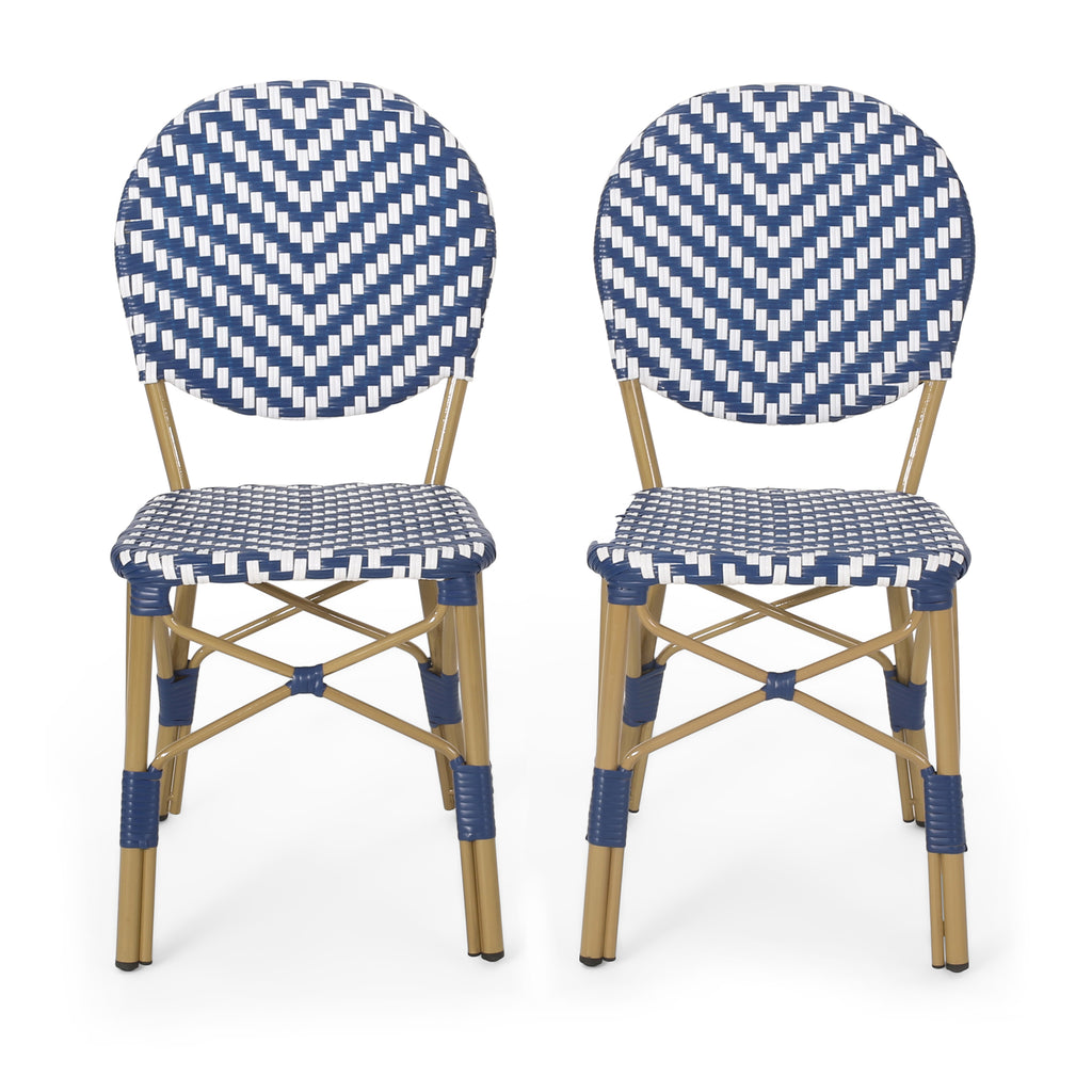 Outdoor PE Ratten and Aluminum French Armless Bistro Chairs, Set of 2