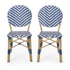 Outdoor PE Ratten and Aluminum French Armless Bistro Chairs, Set of 2