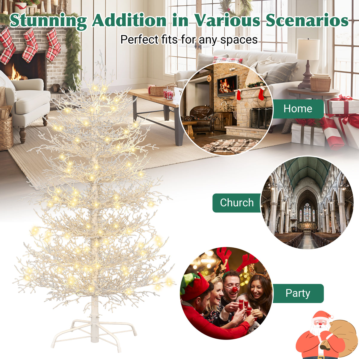4ft Pre-lit Aspen Fir Artificial Christmas Tree, White, 280 Branch Tips, 230 Warm LED Lights