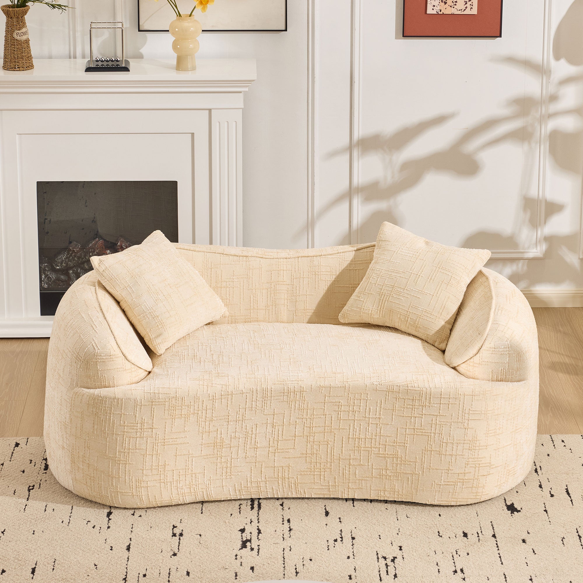 Beige Curved Two-Person Compress Sofa