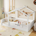 Twin Size Floor Bed with Guardrails and Roof