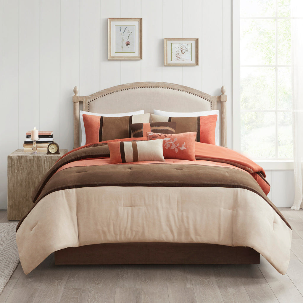 7 Piece Faux Suede Comforter Set Coral Queen