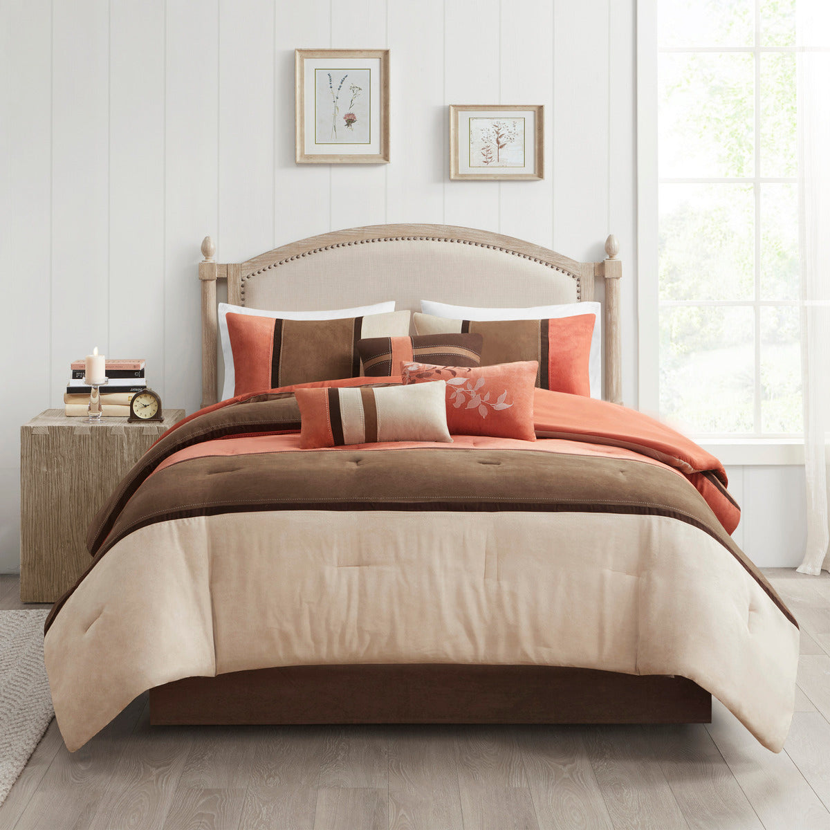 7 Piece Faux Suede Comforter Set Coral Queen