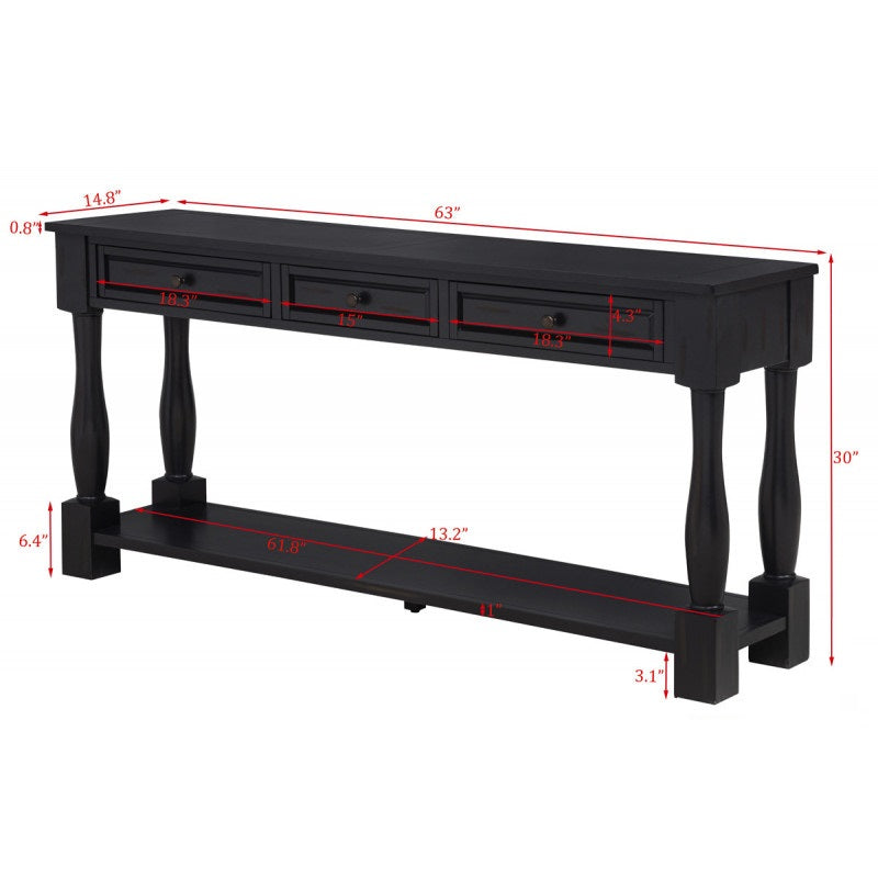 63" Long Console Table with Drawers and Shelf