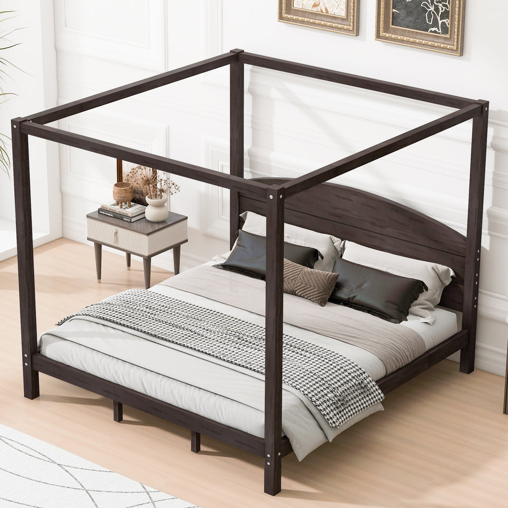 King Size Canopy Platform Bed with Headboard and Support Legs