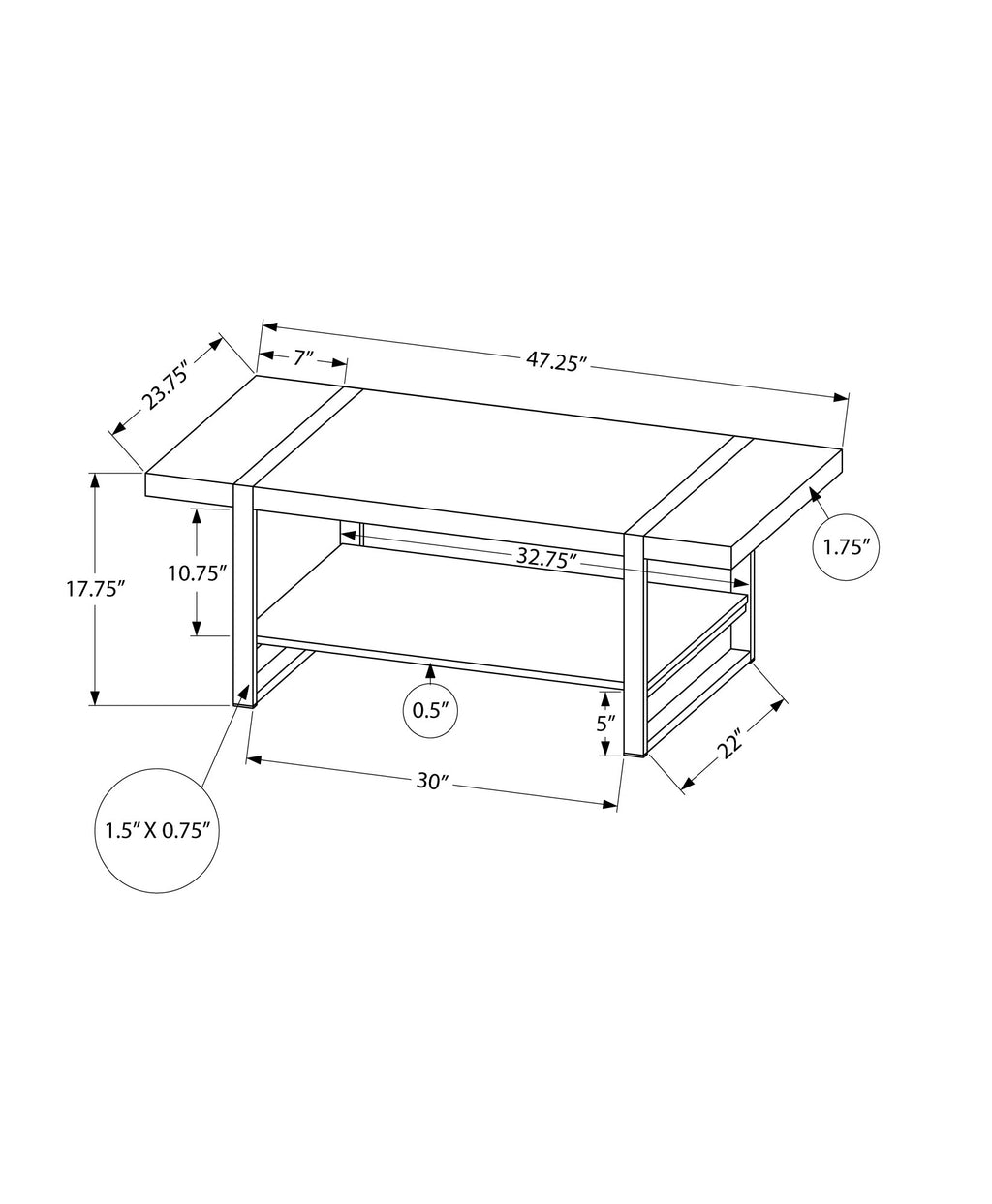 Coffee Table with Fixed Shelf