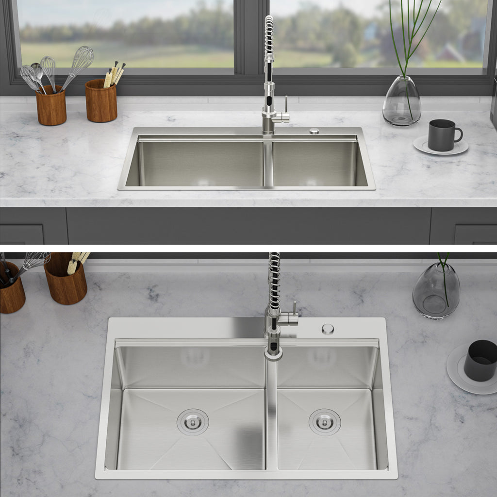 Topmount Drop In Kitchen Sink - 33" x 22" Double Bowl (60/40)