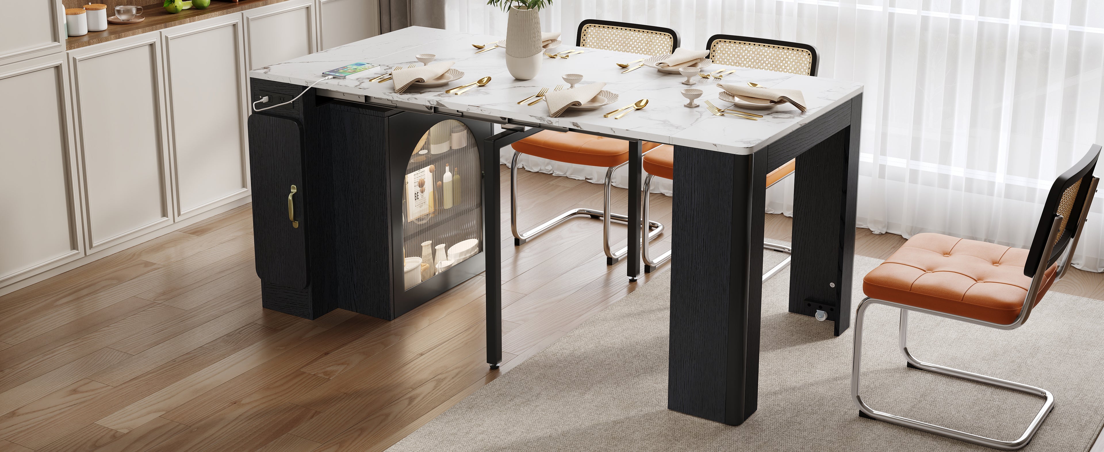 TREXM Extendable Dining Table with 3 Removable Leaves