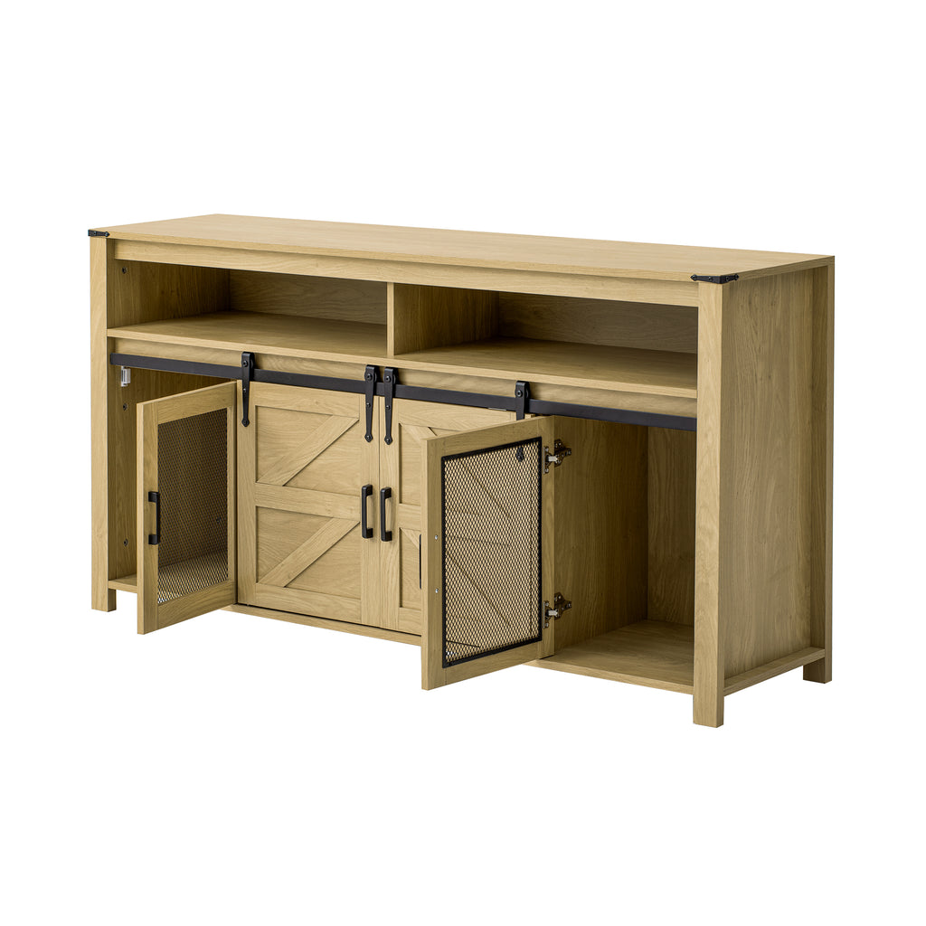 U_STYLE 59.3'' Sideboard with Sliding Barn Door and Mesh Panels