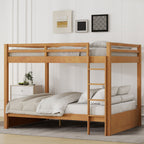 Wood Queen Size Bunk Bed with Ladder, Wood Color
