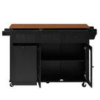 54.2" Mobile Kitchen Island with Glass Door Storage & Trash Bin Cabinet