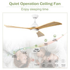 52" Solid Wood Blades Ceiling Fan with Lights Remote Control