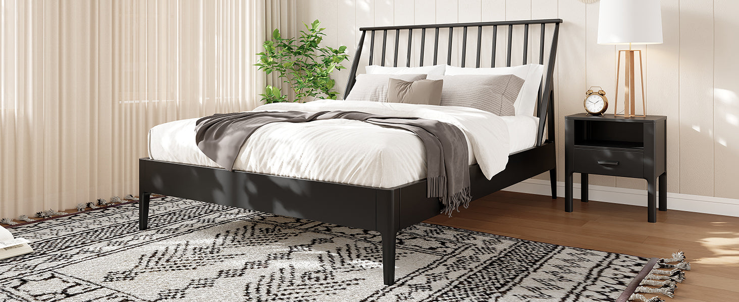 Solid Bamboo Wood Spindle Platform Queen Bed