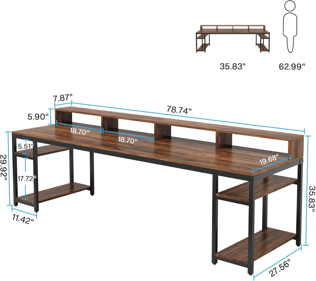 Two Person Desk with Monitor Stand