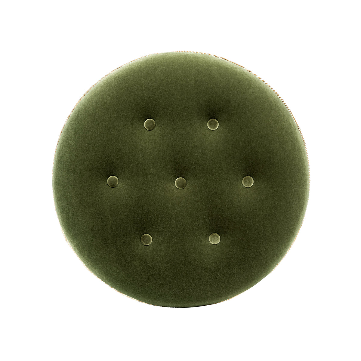 Maribel 24-Inch Round Upholstered Accent Ottoman, Olive