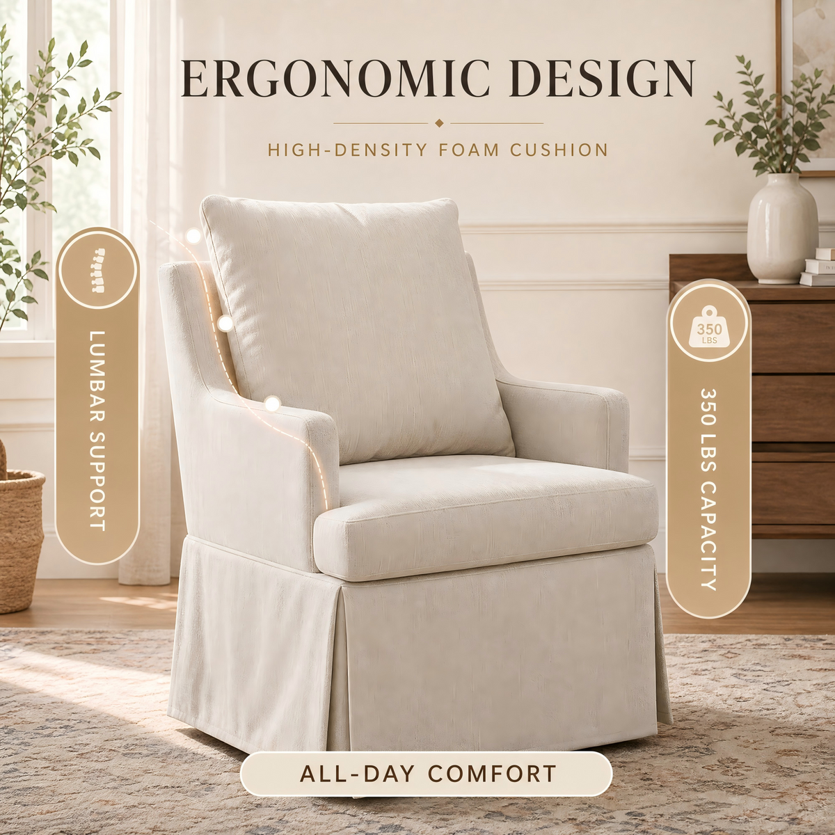 Upholstered Dining Chairs Set of 1, Modern Kitchen Chair Dining Room Chair with 4 Casters