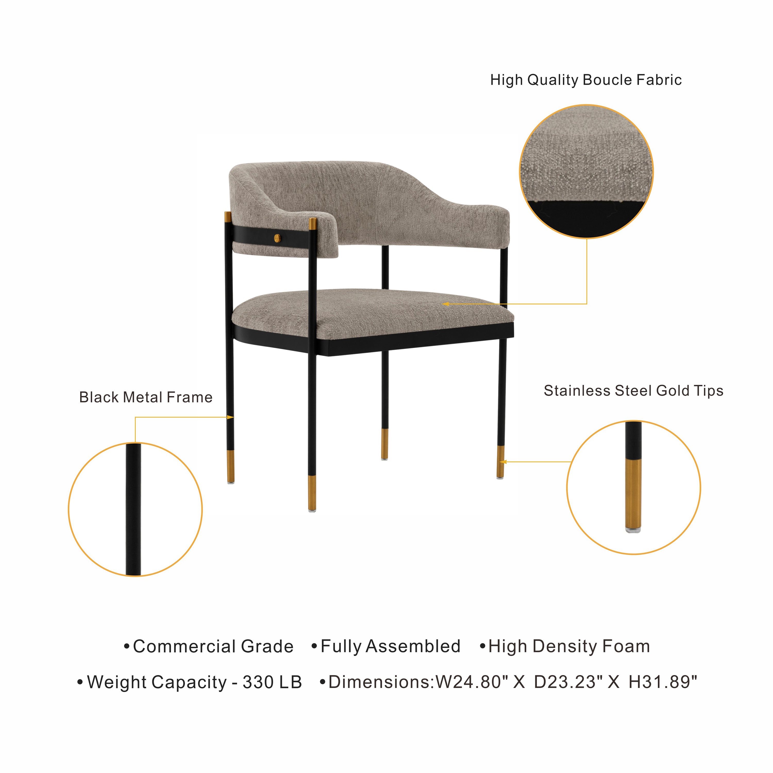 Lia Metal Chenille Armchair in Stone