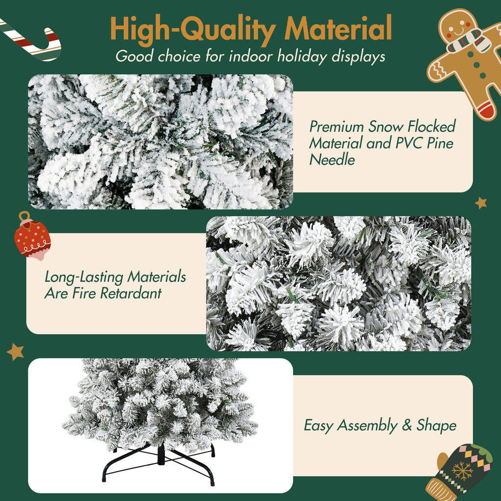 3-Piece Flocked Christmas Tree Set with Warm LED Lights, 4ft 5ft 6ft, Green