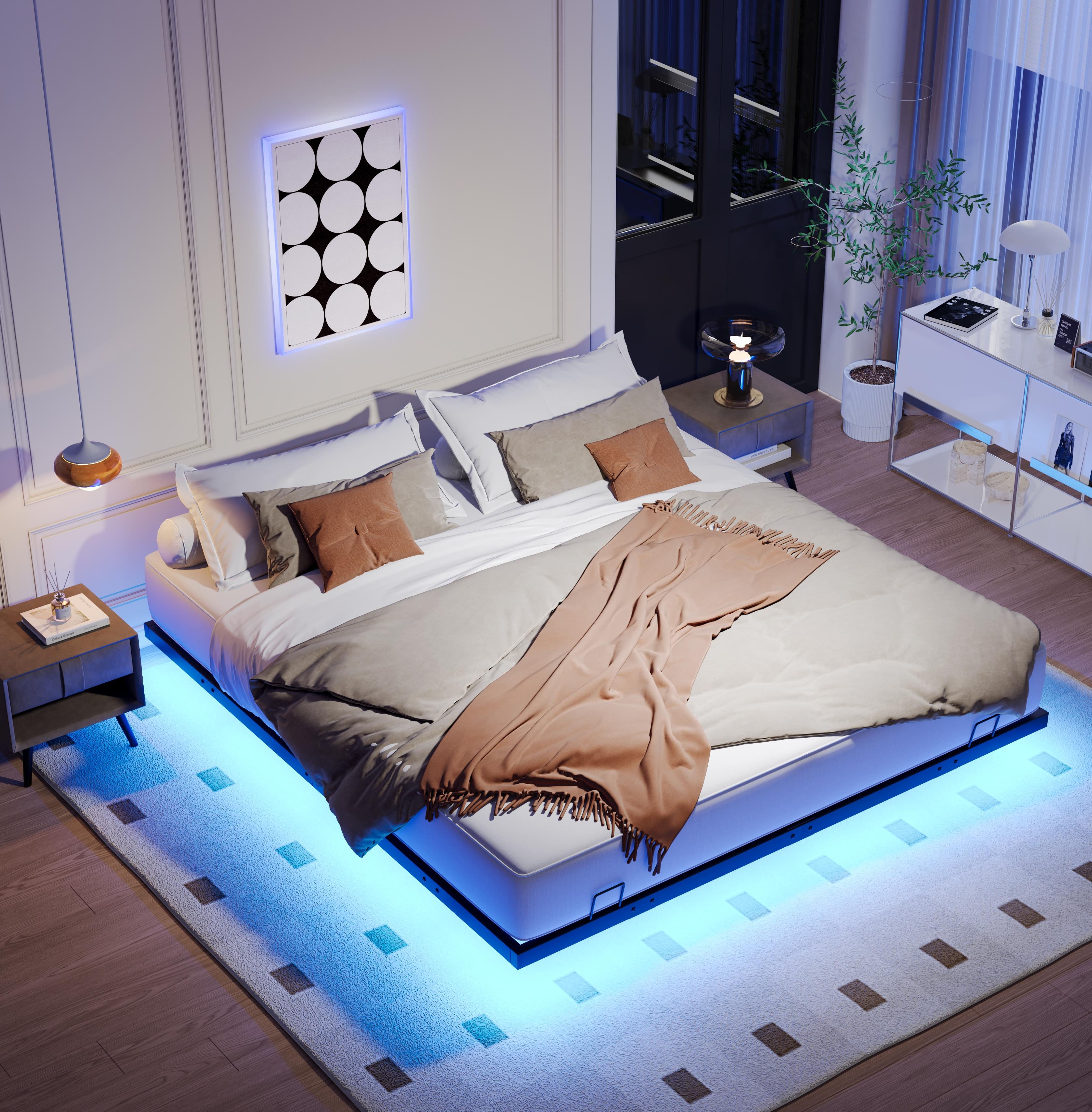 Queen Size Floating Bed Frames with LED Lights