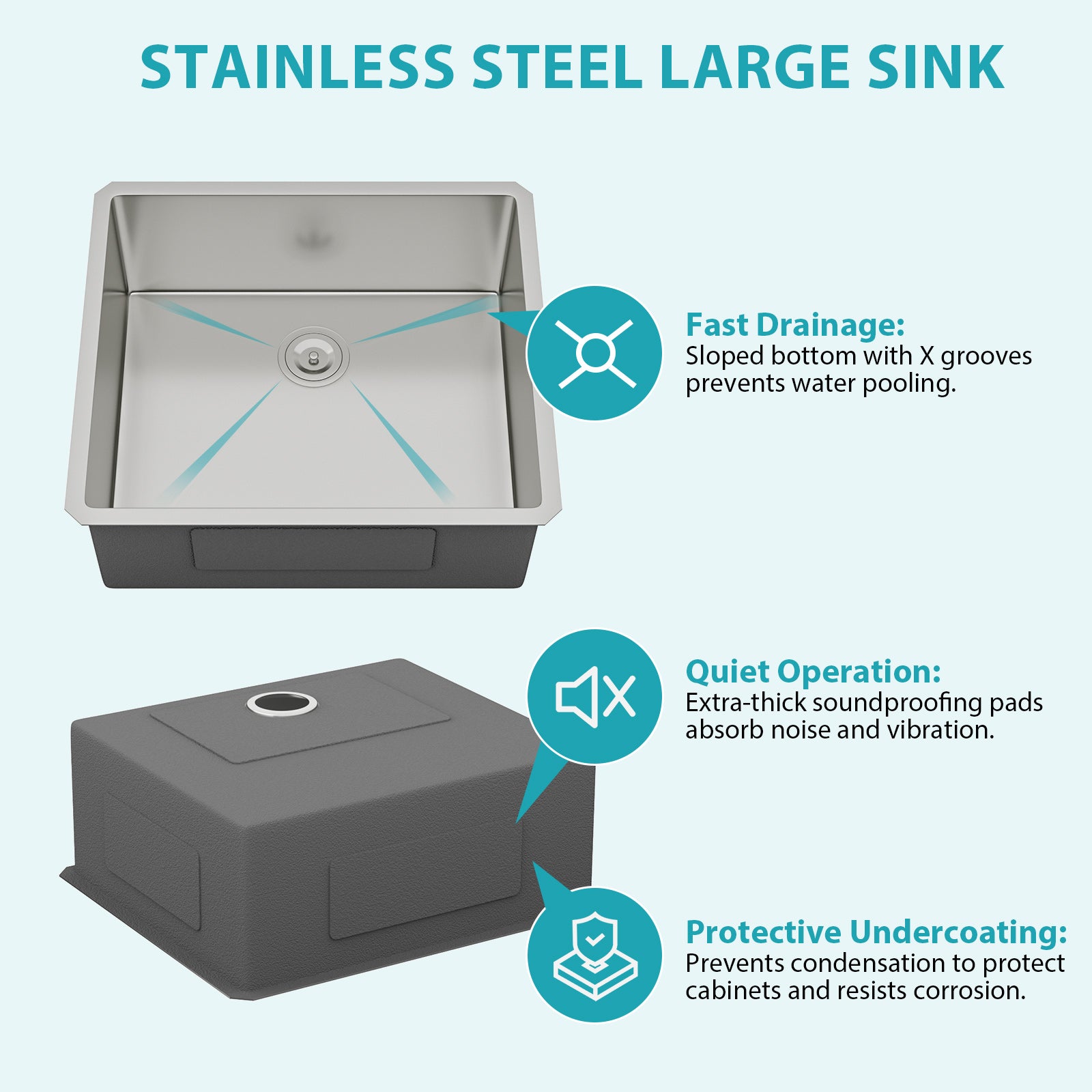 25 Inch Undermount Kitchen Sink - 16 Gauge Stainless Steel