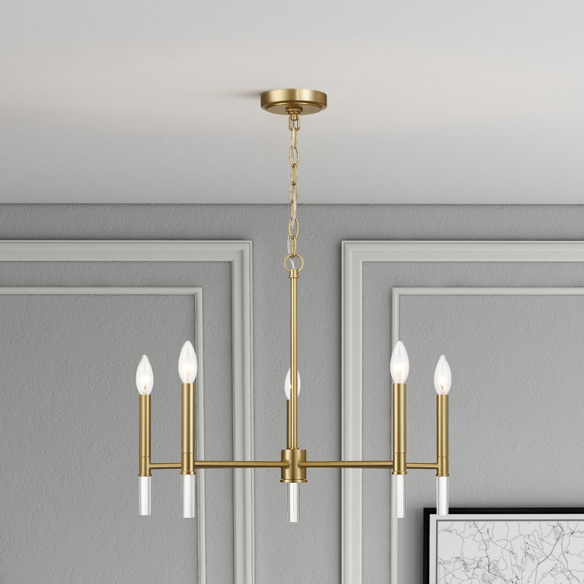 Courtyard Five Light Golden Brass Candle Light Chandelier