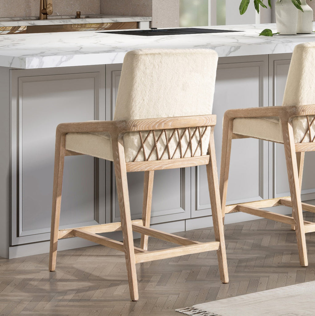 Arizona 25.5" Solid Ash Wood Upholstered Counter Stool