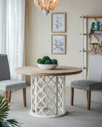 47" Round Wooden Dining Table with Ornate Cut-Out Base