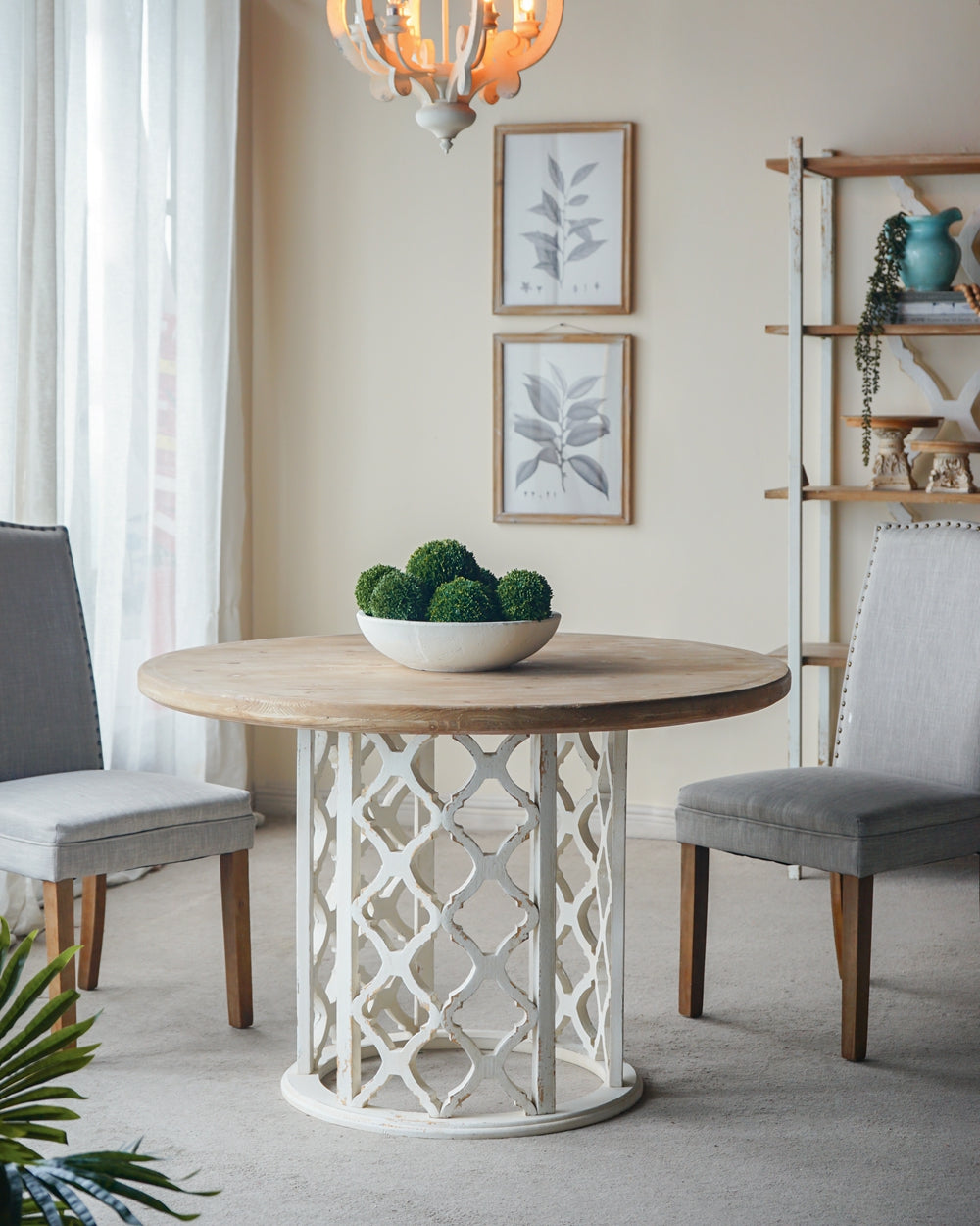 47" Round Wooden Dining Table with Ornate Cut-Out Base
