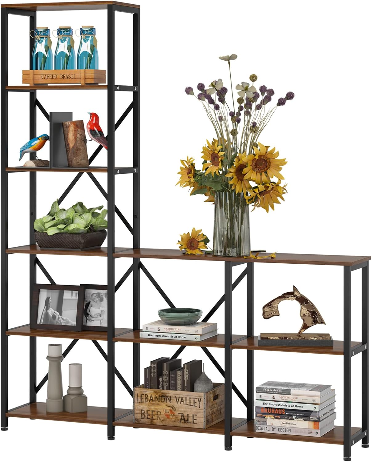 70.87" Tall 6-Tier Rustic Ladder Corner Etagere Bookshelf