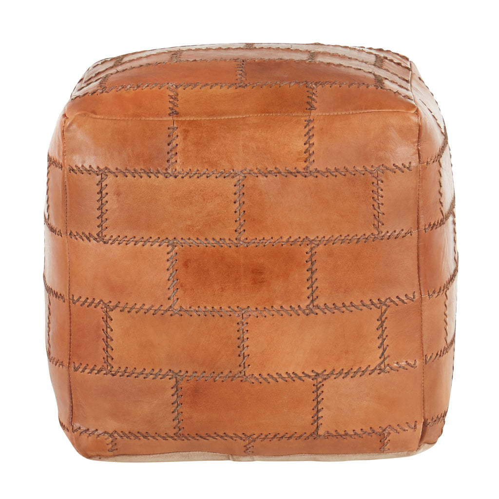 Earthy Leather and Canvas Ottoman