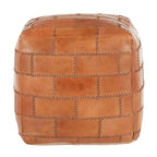 Earthy Leather and Canvas Ottoman