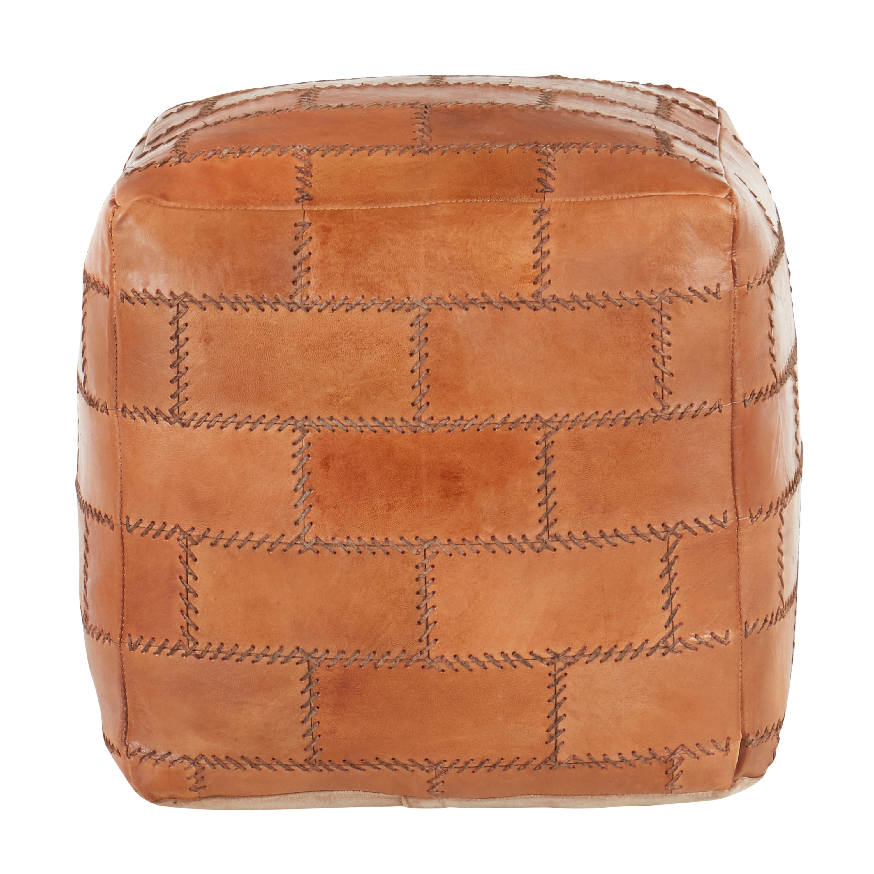 Earthy Leather and Canvas Ottoman