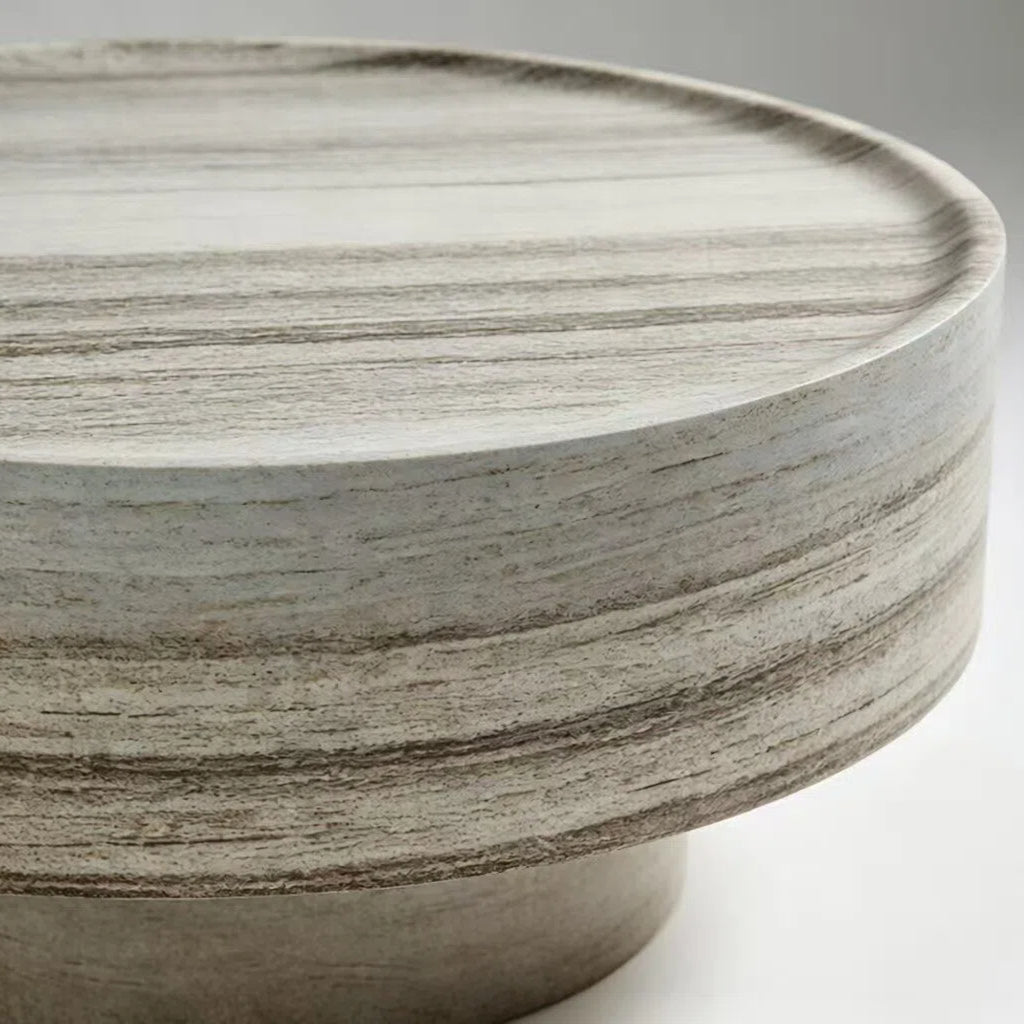 Round 31.5" Coffee Table, Light Gray Fiberglass with Stone Texture