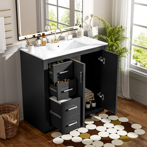 36'' Bathroom Vanity with Ceramic Sink Combo, Solid Wood Frame