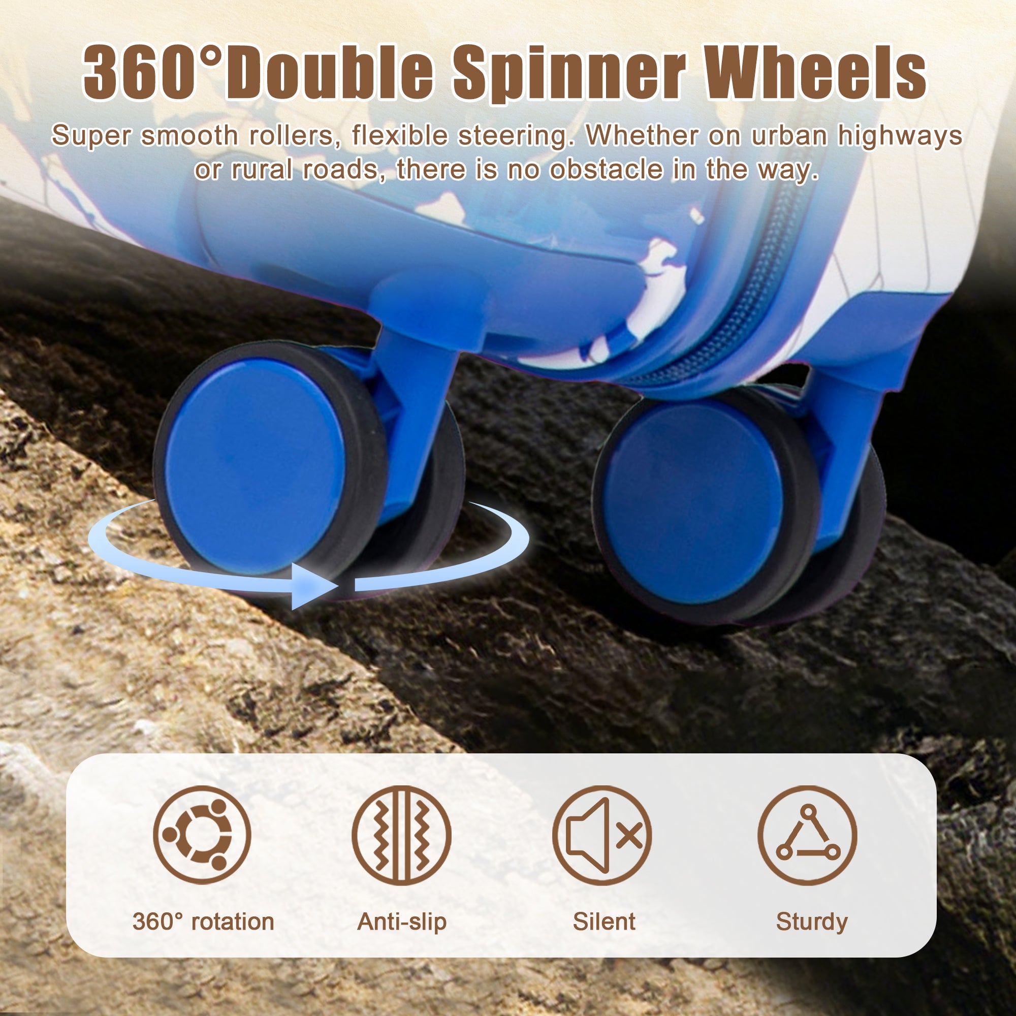 3-Piece Spinner Wheel Luggage Set (20"/24"/28") - Blue