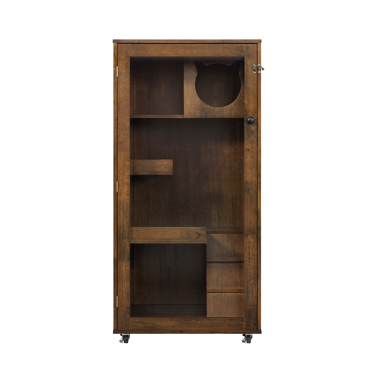 Basia Indoor Rubber Wood Cat Cabinet with Wheels