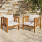 Set of 2 Outdoor Acacia Wood Club Chairs