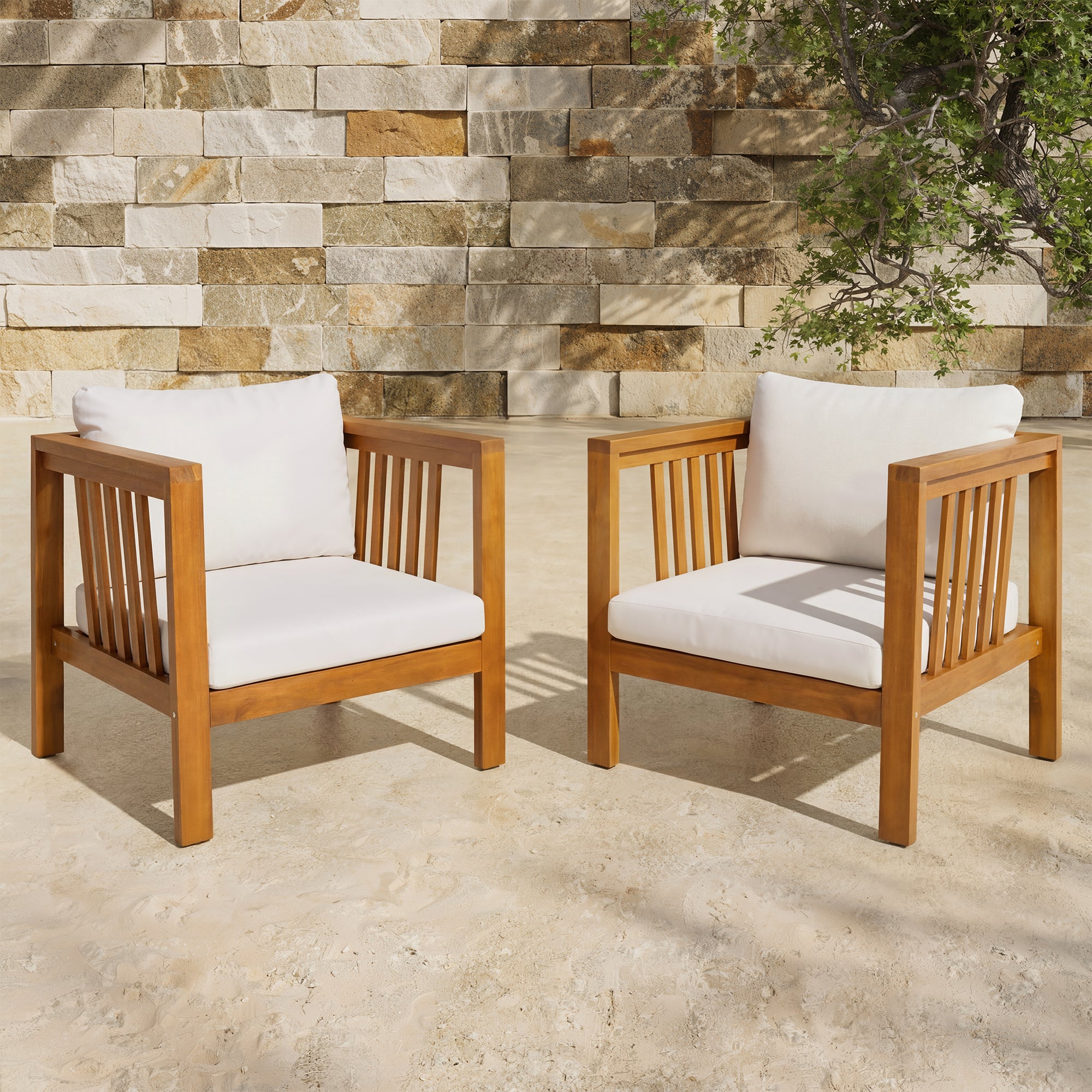 Set of 2 Outdoor Acacia Wood Club Chairs