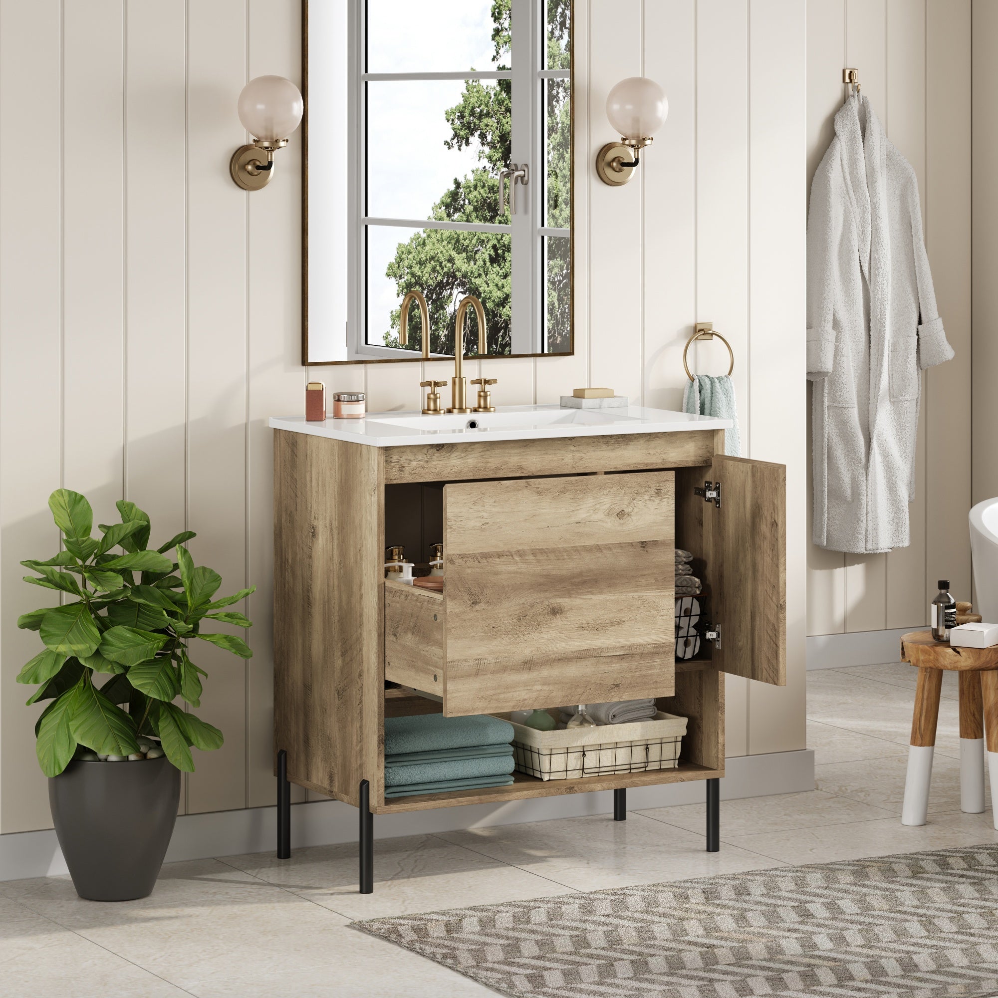 30" Modern Wood Fixture Bathroom Vanity