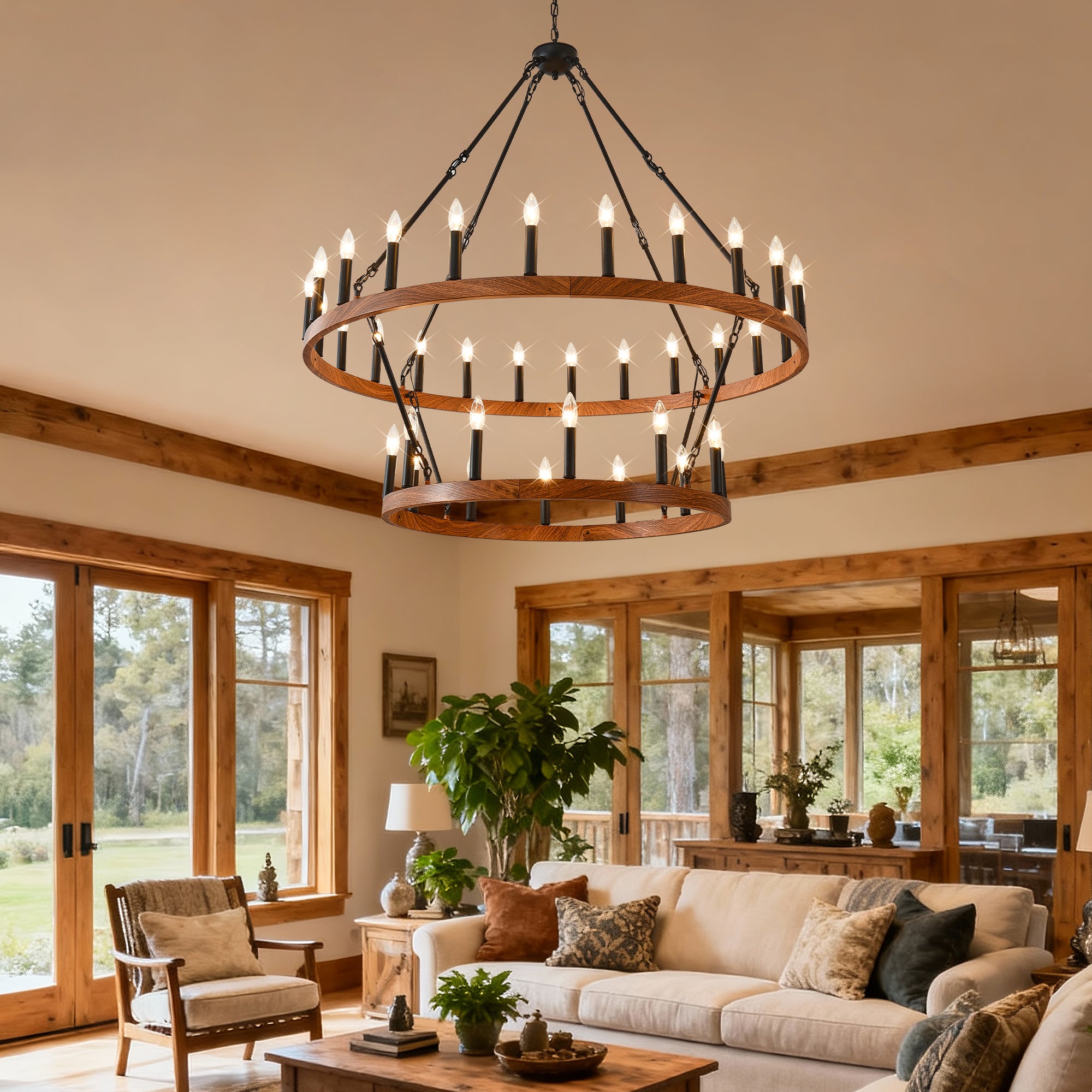 47.24 Inch Large Wagon Wheel Chandelier