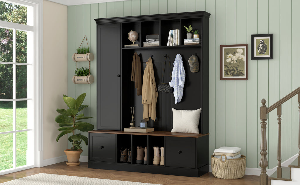 Vibe Haus 62.2''W Farmhouse Hall Tree with Shoe Storage Bench