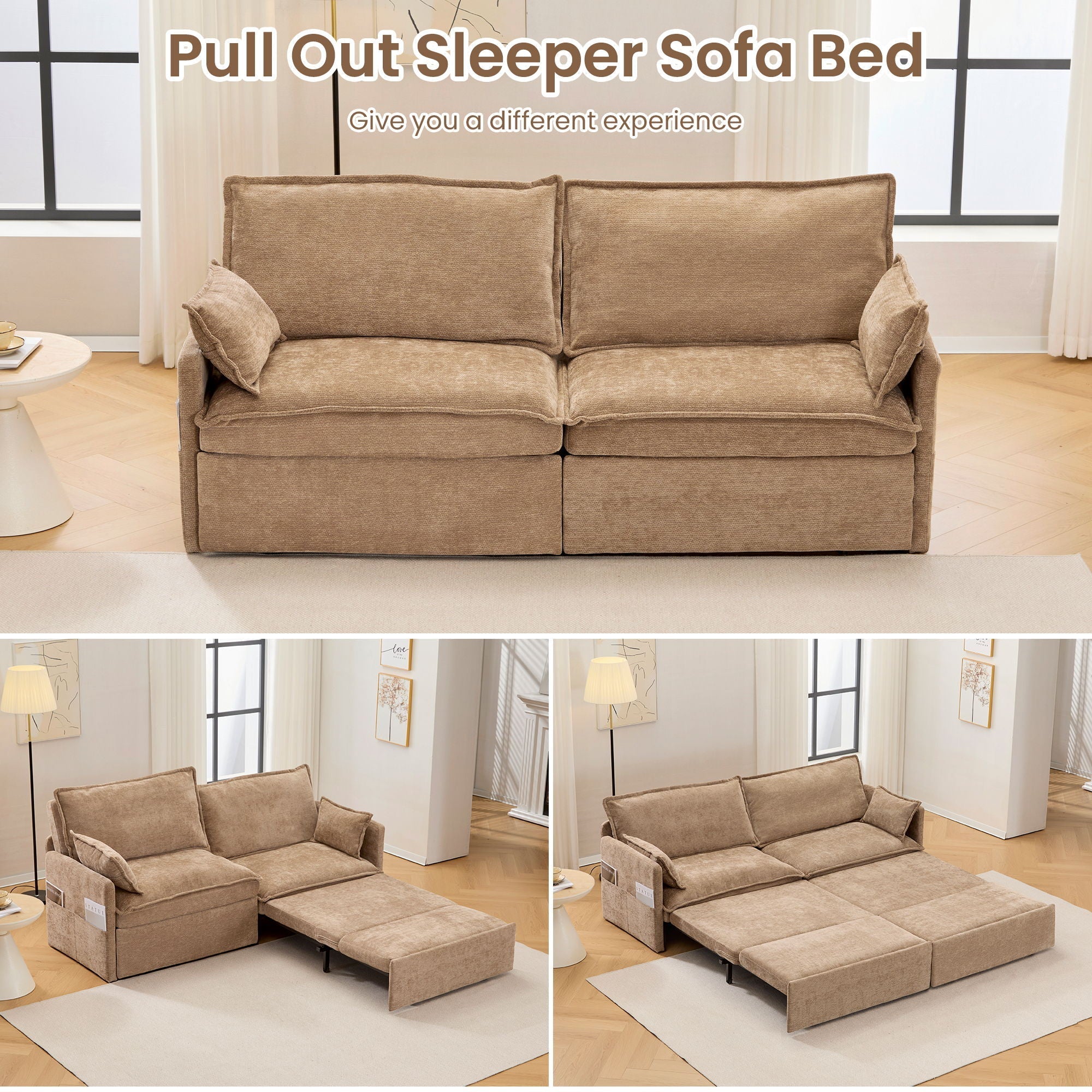 Pull Out Sofa Bed, Convertible Sleeper Sofa Couch, Side Storage, and USB / C - Type Charging Ports Chair